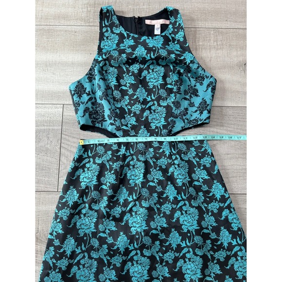 Hutch Anthropologie Teal Floral Jacquard Cut-Out Fit & Flare Mini Dress  Size 4 - Picture 6 of 10